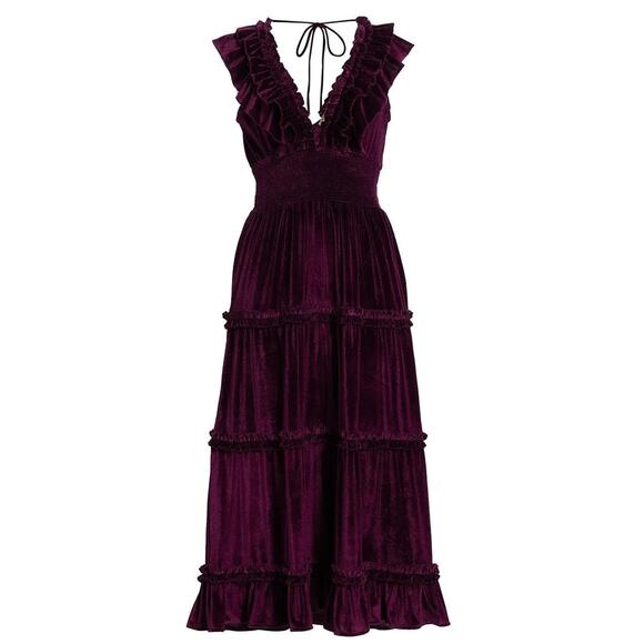 Love The Label Dresses & Skirts - Anthropologie x Love the Label Azalea Velvet Ruffle Tiered Midi Dress Size XS